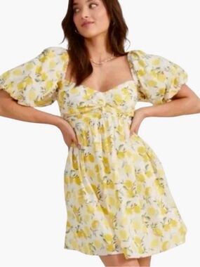 Trixxi Los Angeles Lemon Print Cottagecore Mini Dress M